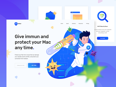 SHIELD - Mac Security anti virus character character design design flat design flat illustration gradient header illustration internet landingpage mac mac security malware network ui vector web website wifi