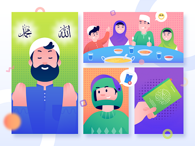 Marhaban Ya Ramadhan 1440 H character character design design fasting flat design flat illustration fun art gradient happy illustration ramadhan vector