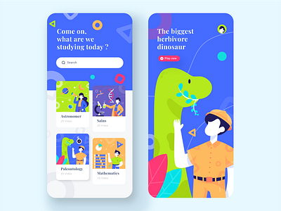 Learning apps - Discover the Secrets of Knowledge app app design application astronomy character design dinosaurs flat design flat illustration galaxy illustration ios ios app knowledge mathematics planets sains ui ux vector
