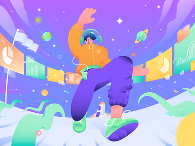 Running Your Business business character character design design flat design flat illustration galaxy gradient header illustration management purple running space spaceman stars task management ui vector website