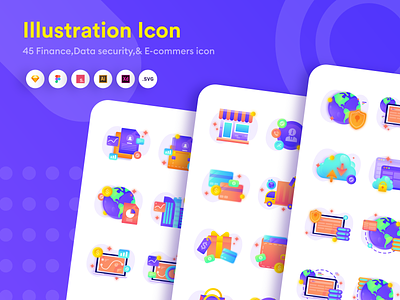 Icon Package for finance, Data Security and E-commerce data data security design ecommerce app finance flat design gradient icon illustration logo ui vector