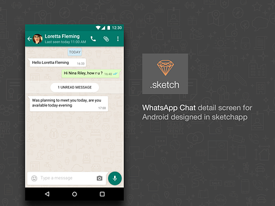 WhatsApp Chat Detail with .sketch source file android app chat dribbble freebie material mobile popular sketch ui whatapp