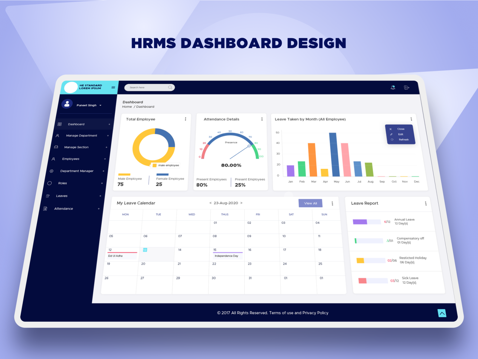 HRMS Dashboard Design UI/UX Design by psuiuxdesign on Dribbble