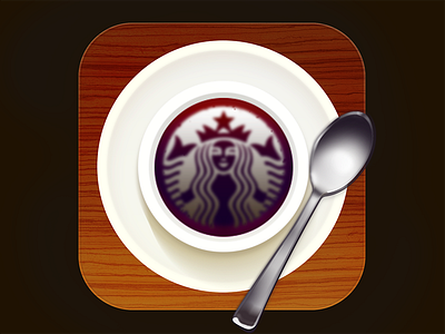 starbucks icon plate，wood，spoon，ps