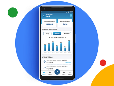 Utility App bill daily trends monthly pay invoices weekly