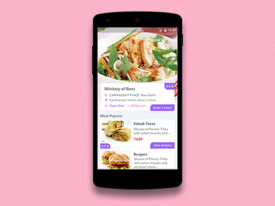 Restaurant App most popular dishes restaurant details screen