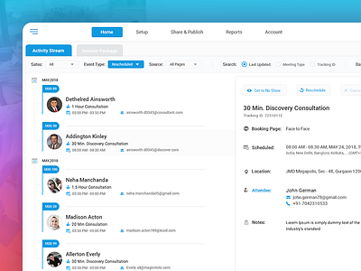 Dashboard Design User Interface for Scheduled Meetings