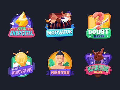 Teacher achievement badges achievement badge design badges custom delight e learning engagement illustration india rewards tech ui vector visual design