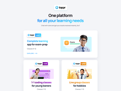 Landing page for E-learning app