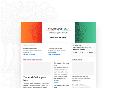 Union Budget 2017 (India) finance grid landing page layout mock sketch system ui