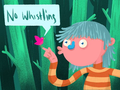 No whistling bird chalk color cute forest illustration procreate tree