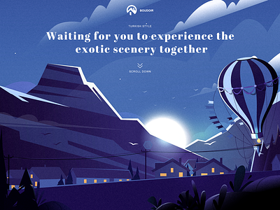 Travel Website Home design hot air balloon houses illustration jungle moonlight mountain peak turkey web
