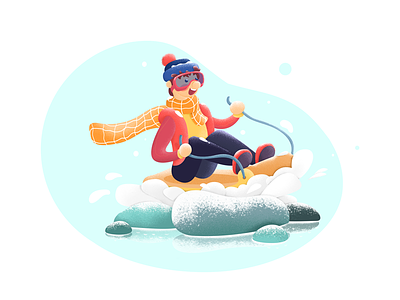 nowboarder kids illustration ski sled snow the