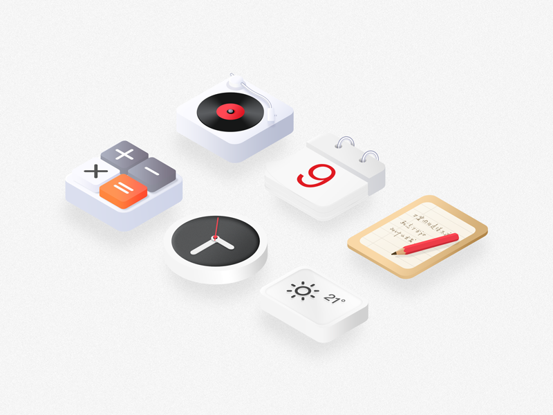 Isometric icons illustration icon isometric music thermometer calendar clock swatch calculator