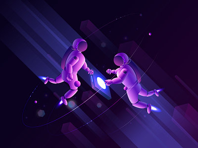 spaceman astronaut flight futuristic illustration purple space universe