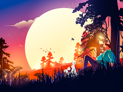 Mid-Autumn Festival admire the moon forest mid autumn festival moon rabbit 人 插图 故事 美丽 设计