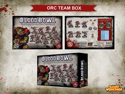 Blood Bowl - Box layout design for Orc Team. bloodbowl games workshop graphic design package design table top games
