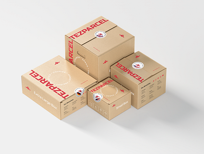 TEZPARCEL Cardboard Shipping Boxes with Labels boxes brand branding cardboard cargo courier delivery freight identity label logistics logo packaging parcel plane post shipment shipping transporation typography