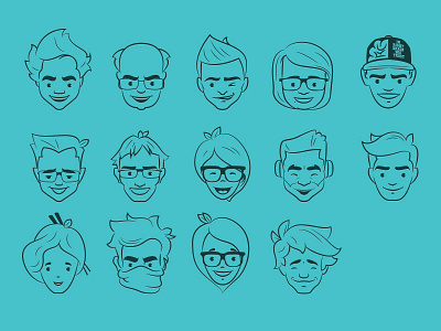 trombinoscope cartoon characters glasses hair illustration portrait vector