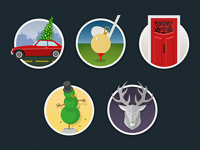 Badges badges car christmas deer door flat golf illustrations snowman