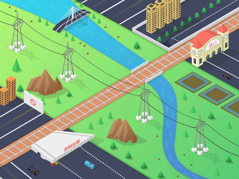 Go Home And Rest 2.5d animation gif illustration railway
