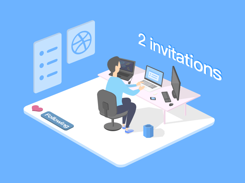 2x Dribbble Invites 2.5d animation gif illustration invitation invite ticket