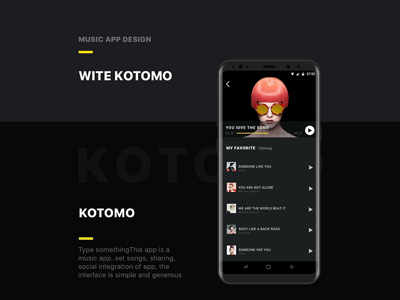 KOTOMO music app app black demo design dynamic effect music red turntable ui ux