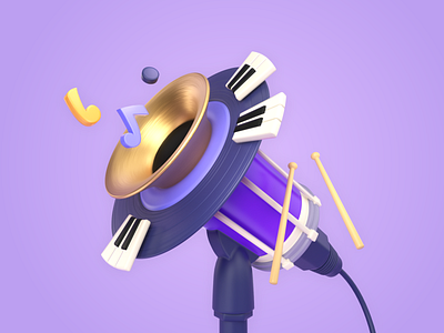 Play time. Music 3dillustration blue cinema4d design gold illustration microphone music notes piano purple tube