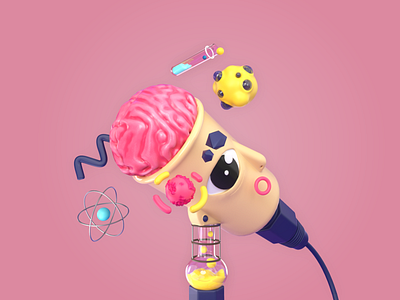 Learning time. Pop-science 3dillustration cinema cinema4d design illustration microphone pink pop popsci science