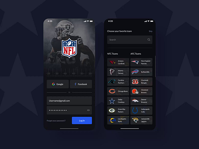 NFL application animation design interface mobile app ui ux