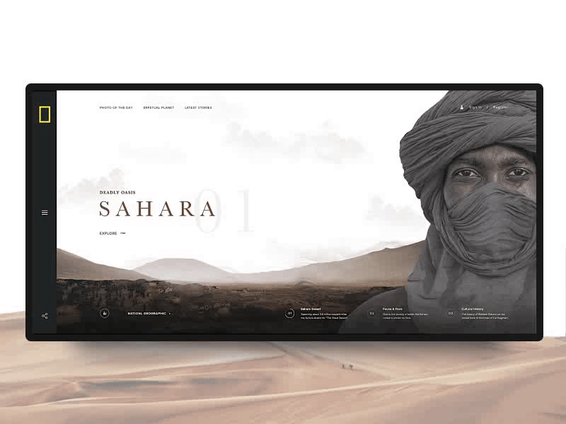 Sahara (National Geographic) animation desert interface one page promotion sahara ui ux web design