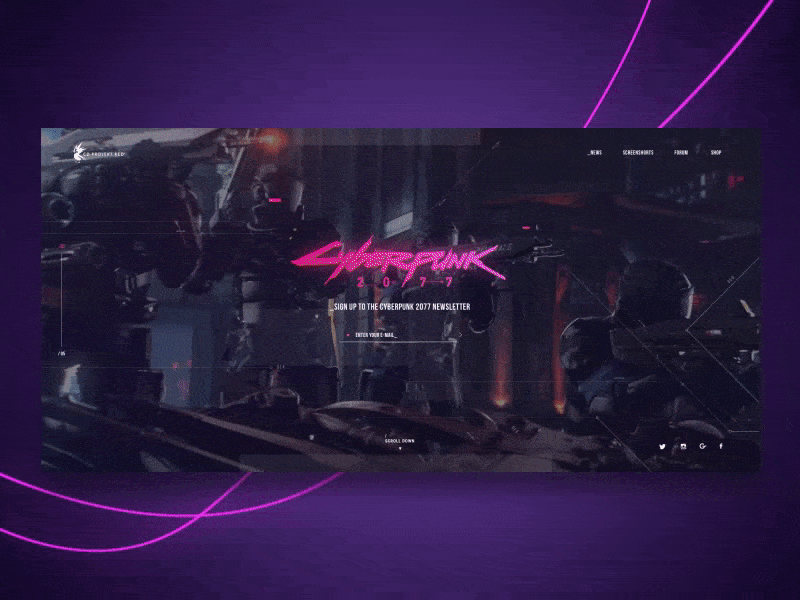 Cyberpunk 2077 cyperpunk interface landing page onepage product page ui ux web design whitespace