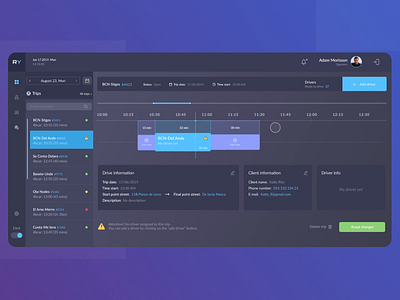 RY (Taxi dashboard) part 2 applicaiton dashboard app interaction interface manage board timeline uxui web design