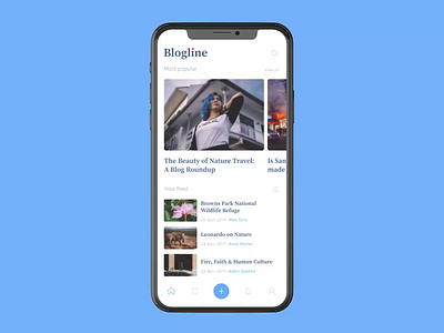 Blogline app animation app blog design interaction interface ios iphonex mobile app news product ui ux uxui