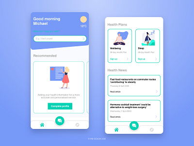 Health App Homescreen - Day Theme app design flat health health app healthcare home homescreen illustration medical care minimal ui ux