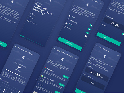 Sleep Health Plan Onboarding app blue branding dark dark theme design flat health health app health care healthcare healthy medical minimal sleep ui ux