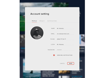 Account setting for VDPlay site account setting ui ux vdplay web
