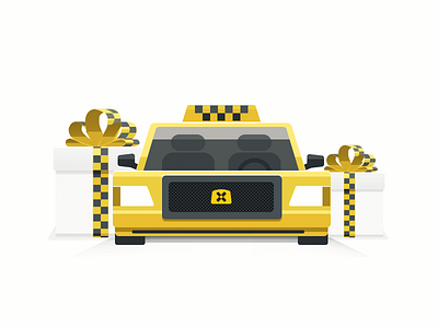 Let's roll! cab car flat illustration minimal promo taxi white