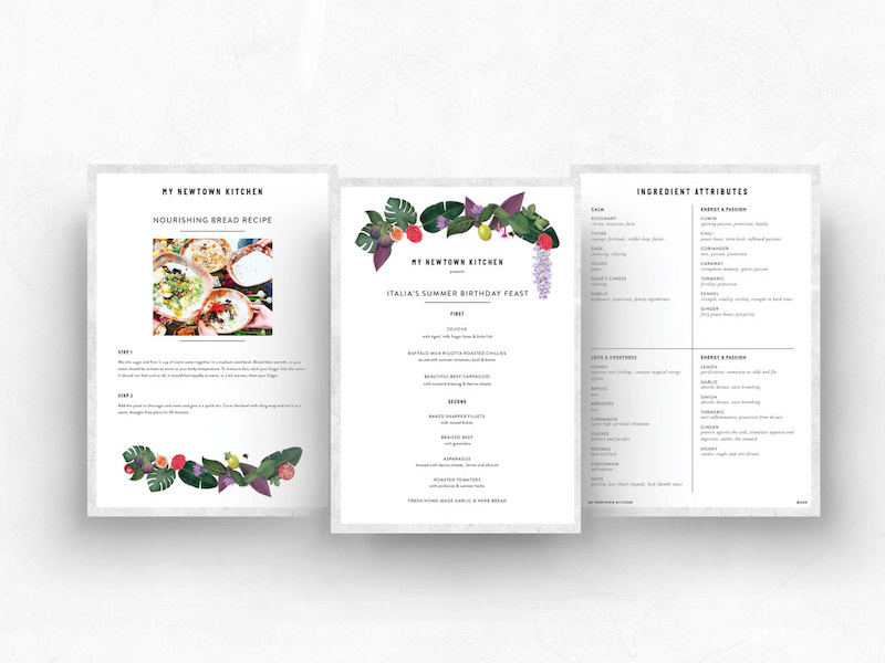 Menu & layout designs for My Newtown Kitchen graphic design graphic designer nature menu print publication plants food illustrator illustration logo branding