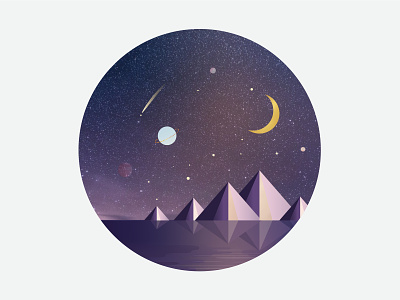 Night Owl Illustration evening illustration illustrator moon phases nature night ocean planets pyramids stars wanderlust