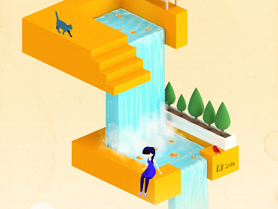 Isometric waterfall blender blender3d cat fish illustration isometric isometric art water waterfall