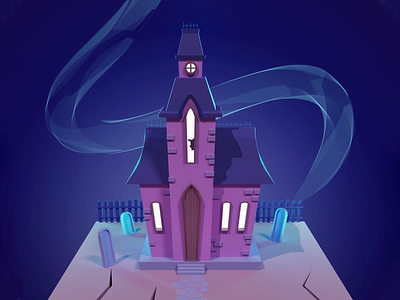 How to talk to spirits 😈 3d 3d art 3d artist architecture blender blue dark ghost gothic graveyard halloween haunted house illustration lowpoly