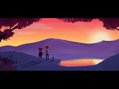 Sunset athmospheric children concept game illustration landscape sunset