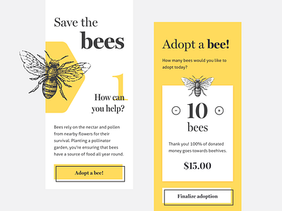 Save The Bees bee button design concept design donate donation flat interface minimal mobile picker ui vintage yellow