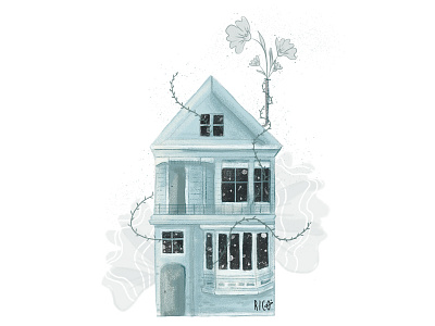 Blue house blue children illustration cosmos digital art digital painting home house house illustration illustration art illustration of house wacom