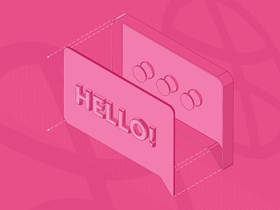 Hello! dribbble first hello illustration isometric orthographic pink typography
