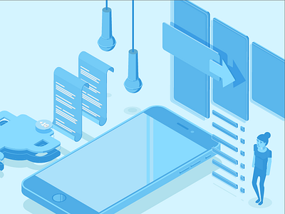 Calling blue cute flat illustration iphone isometric orthographic technology work