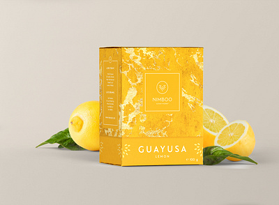 Nimboo Lemon Guayusa | Packaging Design box branding corporate design design food gold graphic design lemon logo packaging packagingdesign pattern product tea texture yellow