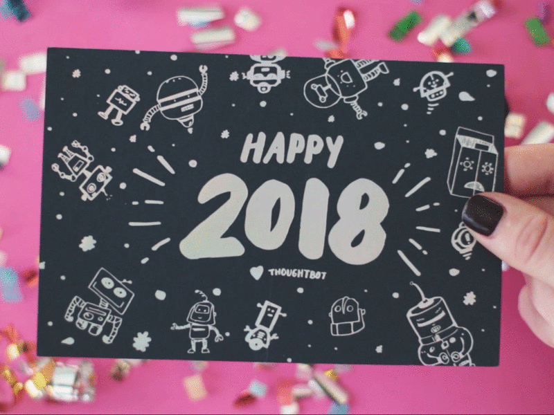 🎉 Happy 2018! 🎉 confetti holographic illustration new years new years card robots