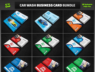 Car Wash Business Card Bundle banners blue business business card car car care car wash car wax care carwash corporate creative elegant template water